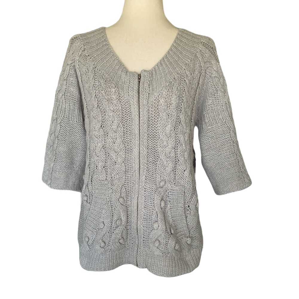 French Connection Alpaca Gray Cable Knit Zip Cardigan - L